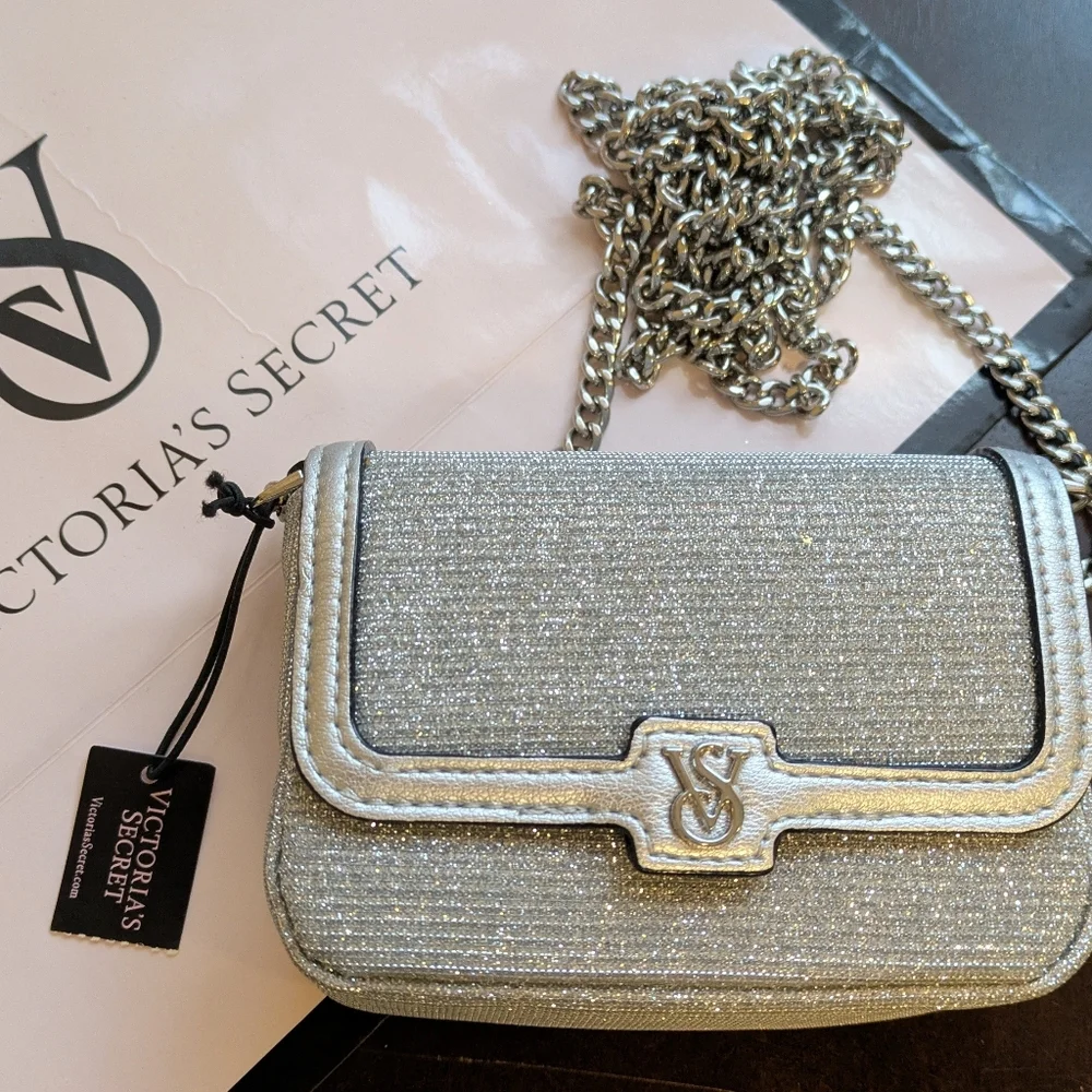 Victoria's Secret Micro Shoulder/Crossbody Bag in Silver Sparkle. NWT - Picture 2 of 10